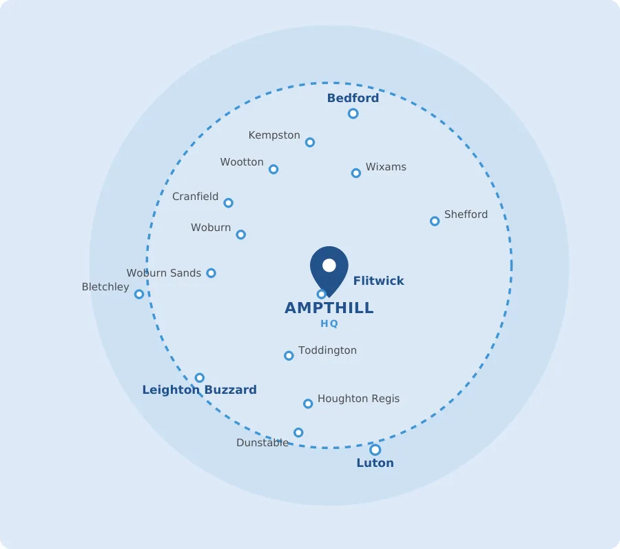 blue-spear-coverage-map Image shows the locations covered by Blue Spear Cars. Covering Ampthill and the surrounding areas